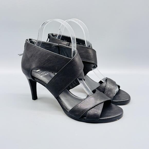 Stuart Weitzman Shoes Womens 6.5 Black Leather Ankle Strappy Zip High Heels - Picture 2 of 13